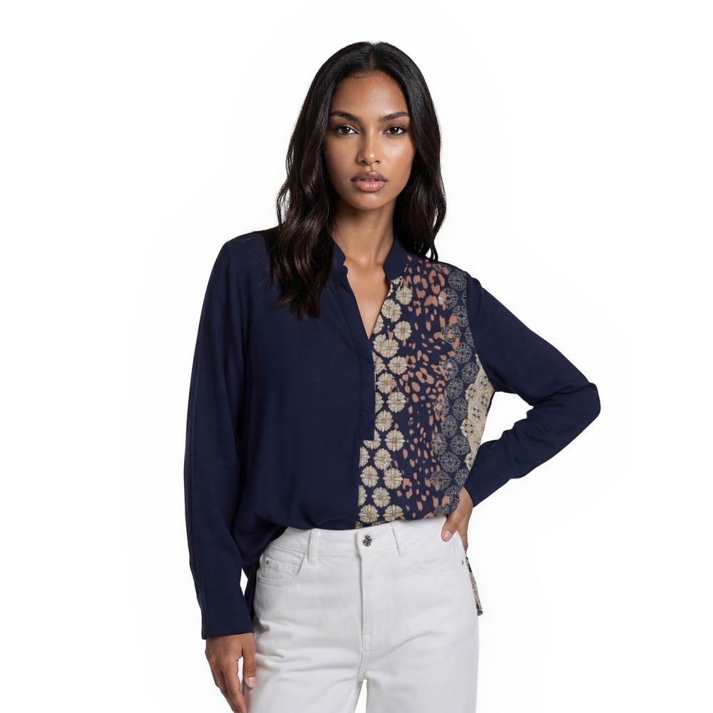 Chico's Tunic Top Women's Size 2 US Large Navy Floral Animal Print Long Sleeve